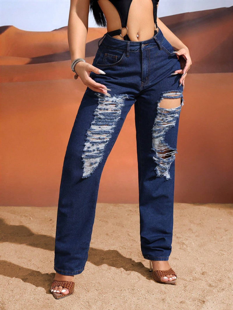 SXY Jeans Rotos Con Cremallera Y Bragueta