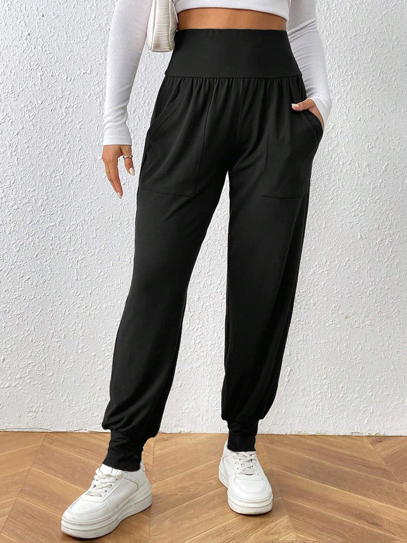 Frenchy Elegante Pantalon Deportivo De Cintura Alta Para Mujer Con Cordon Y Bolsillos