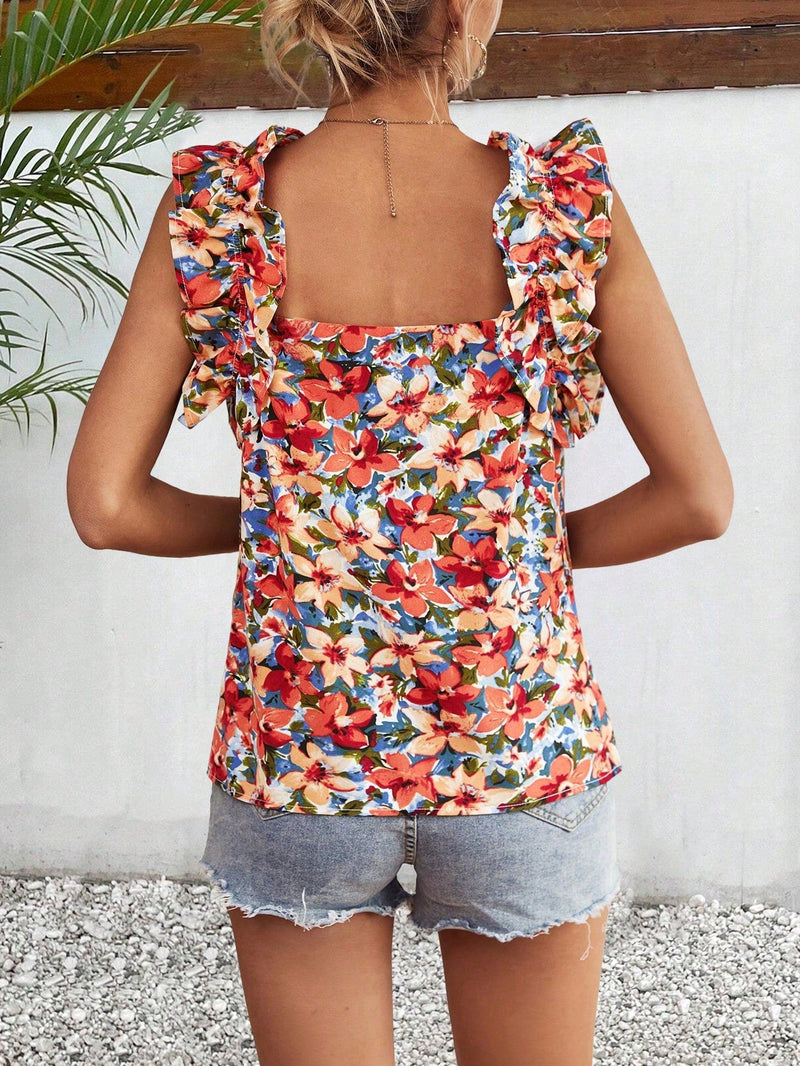 Frenchy Blusa Con Cuello Cuadrado De Impresion Floral Para Mujeres