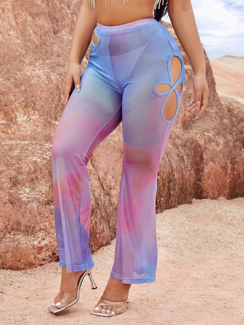 SXY Pantalones Acampanados Con Estampado Ombre Y Diseno De Huecos Transparentes Para Vacaciones De Verano En La Playa O Festivales De Musica