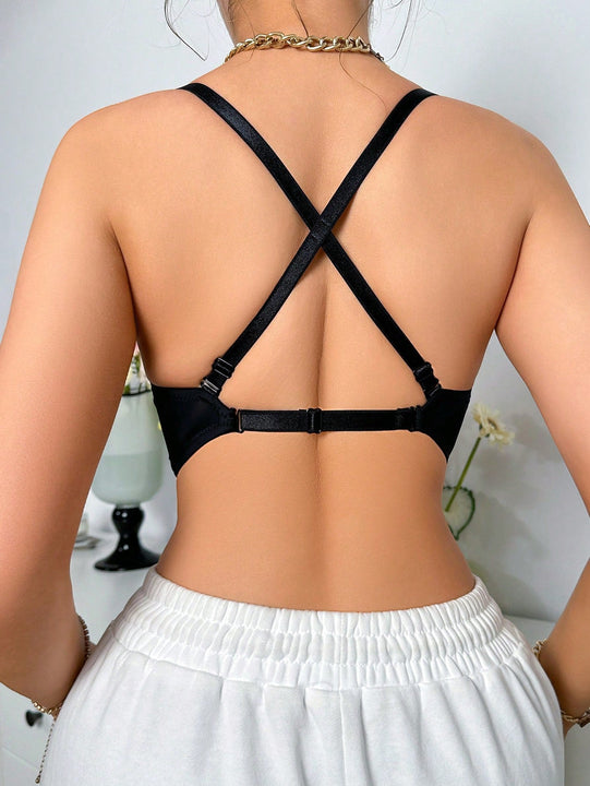 Sujetador De Copa Moldeada Con Refuerzo De Color Solido Para Mujeres, Disponible En Multiples Estilos