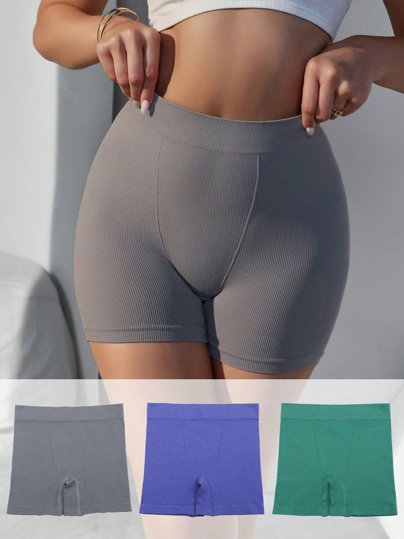 Shorts Boxer De Punto Acanalado Con unicolor Para Mujer