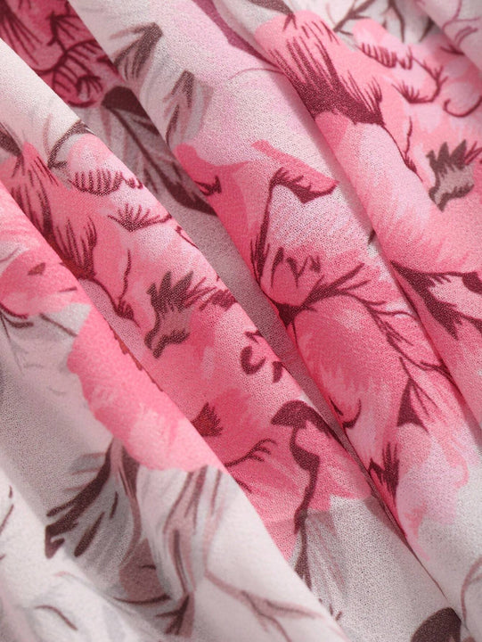 DAZY Blusa casual holgada plisada con cuello abierto y hombros descubiertos con diseno de flores