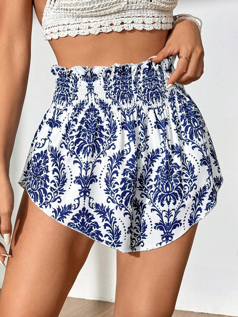 WYWH Shorts Elegantes Para Mujeres Estampados Con Plantas De Cintura Alta Al Estilo Resort