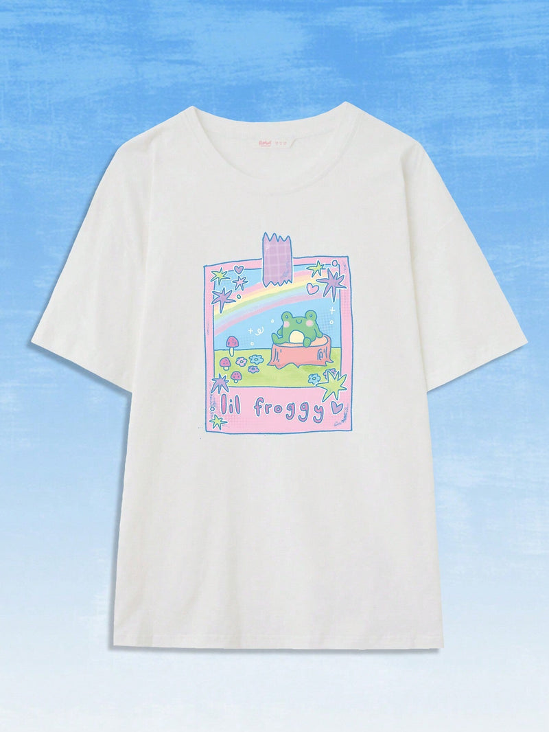 Tiggtactoe Kawaii Camiseta Casual De Manga Corta Con Estampado De Rana De Dibujos Animados