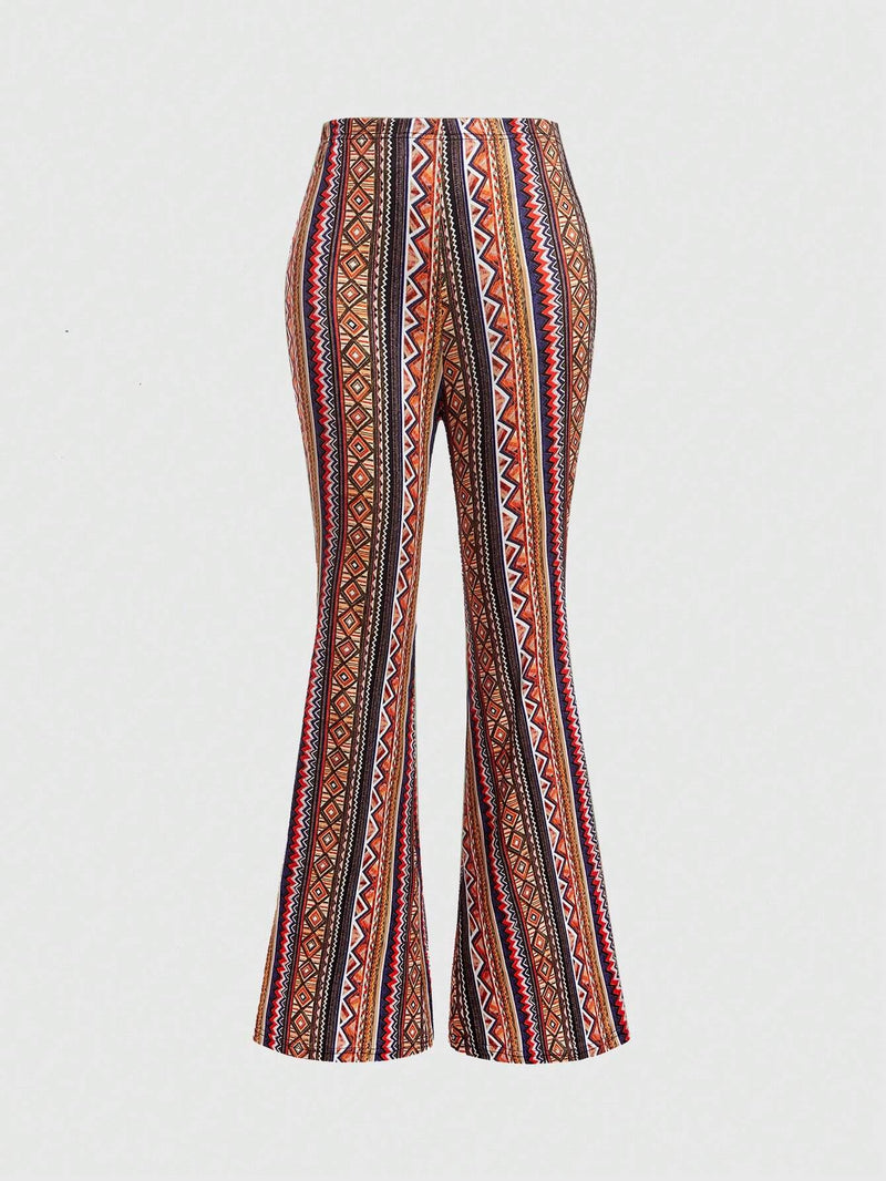 ROMWE Hippie Pantalones acampanados con estampado geometrico