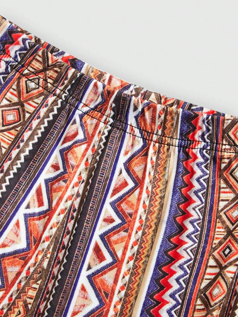 ROMWE Hippie Pantalones acampanados con estampado geometrico