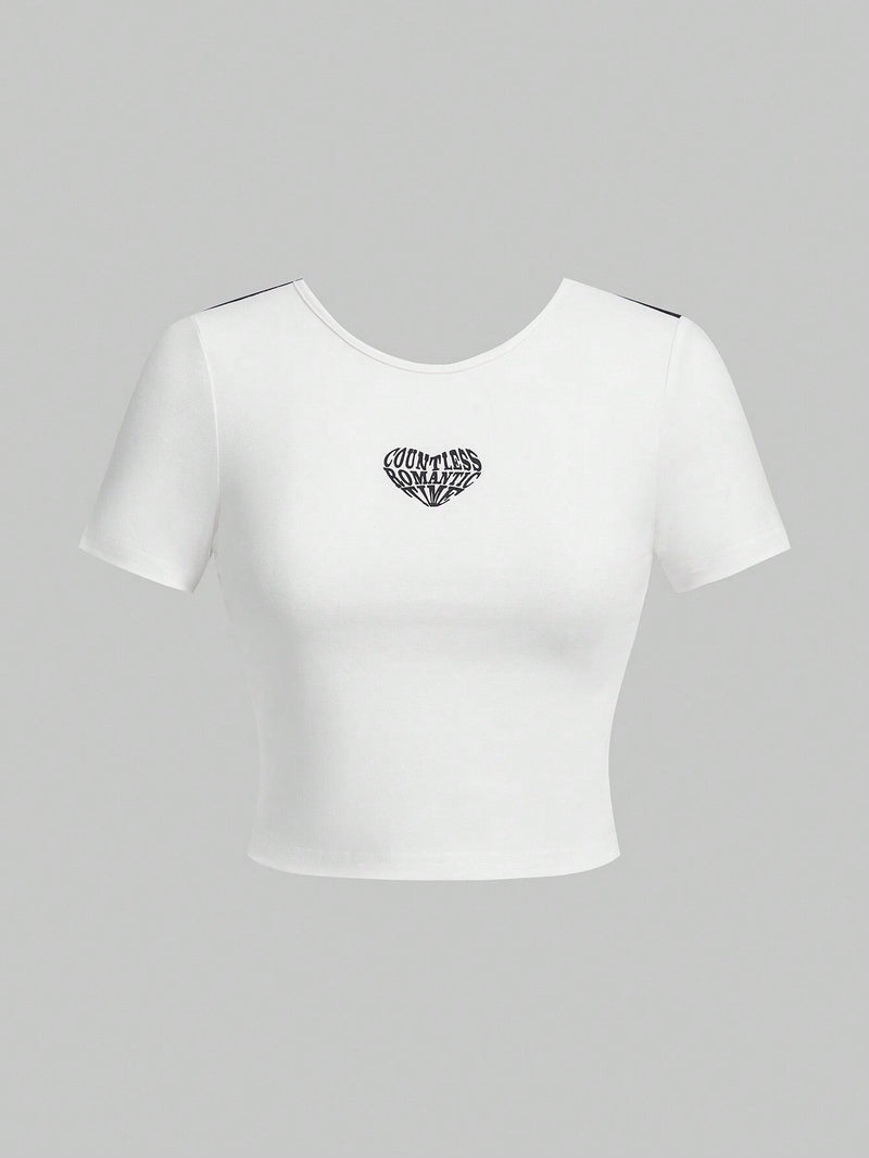 Qutie Camiseta De Manga Corta Para Mujer Con Color Contrastante Y Espalda Descubierta