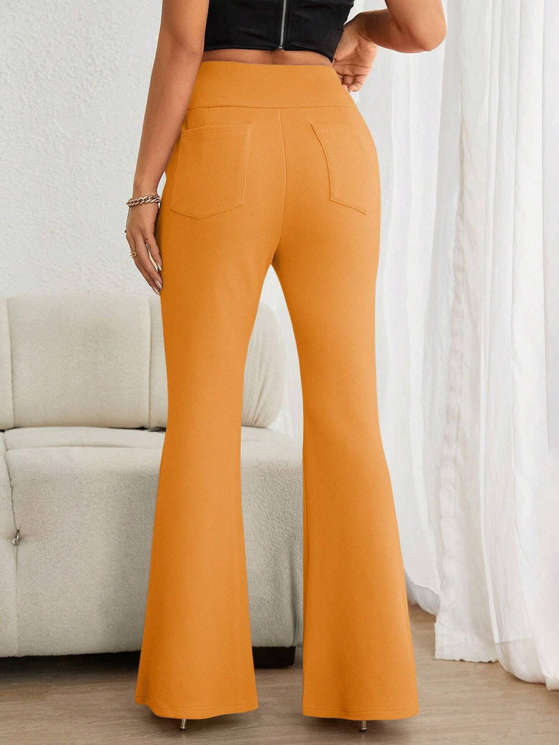 Essnce Pantalones De Mujer De Cintura Alta Y Acampanados De Color Solido