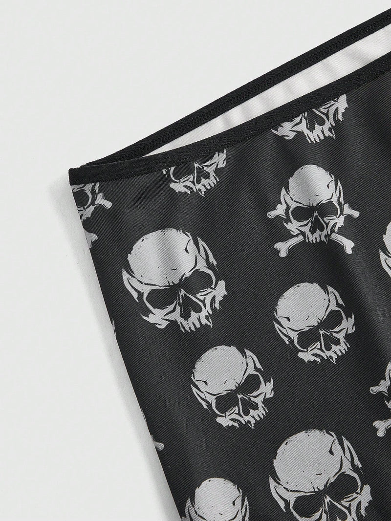 ROMWE Grunge Punk 3 Piezas De Conjuntos De Ropa Interior Para Mujeres En Panty Estilo Boyshorts Con Diseno De Estrellas Punks Negras, Calaveras Y Con Fuente Gotica