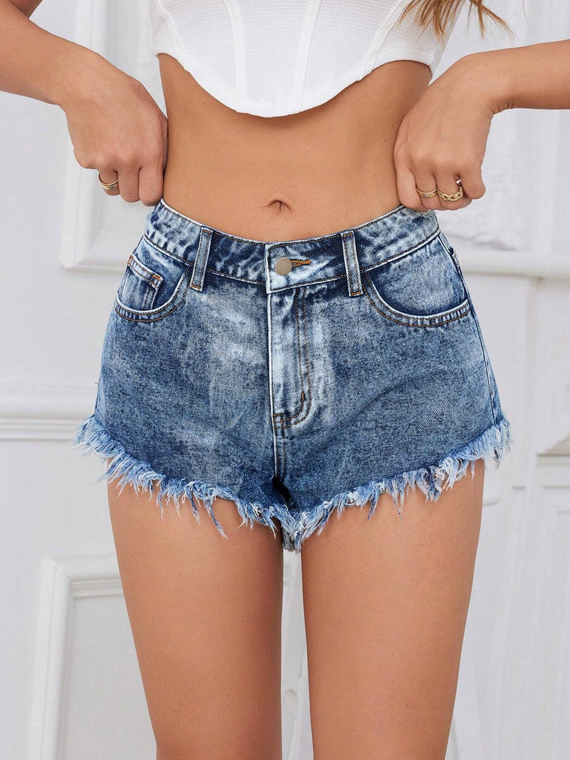 ICON Mini Shorts De Mezclilla Para Mujer Con Dobladillo Deshilachado