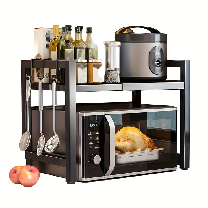 Un estante de almacenamiento de cocina ajustable de acero al carbono, soporte de microondas, estante de especias, estante organizador y estante de fregadero para encimeras y armarios de cocina, organizador y almacenamiento de cocina, accesorios de cocina
