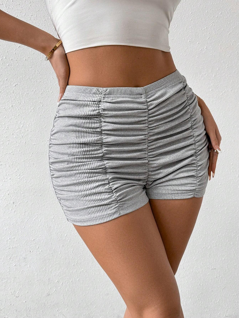 Prive Shorts Plisados De Color Solido Para Mujer