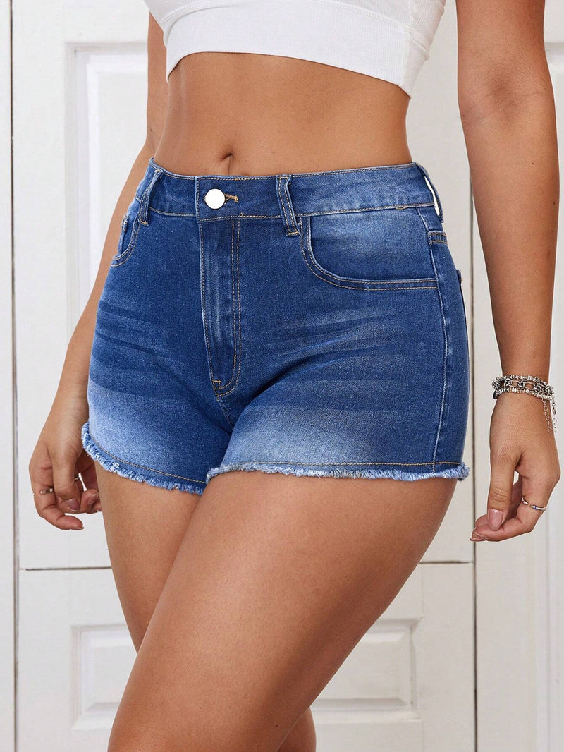 ICON Shorts De Mezclilla Ajustados Para Mujer Con Dobladillo Deshilachado