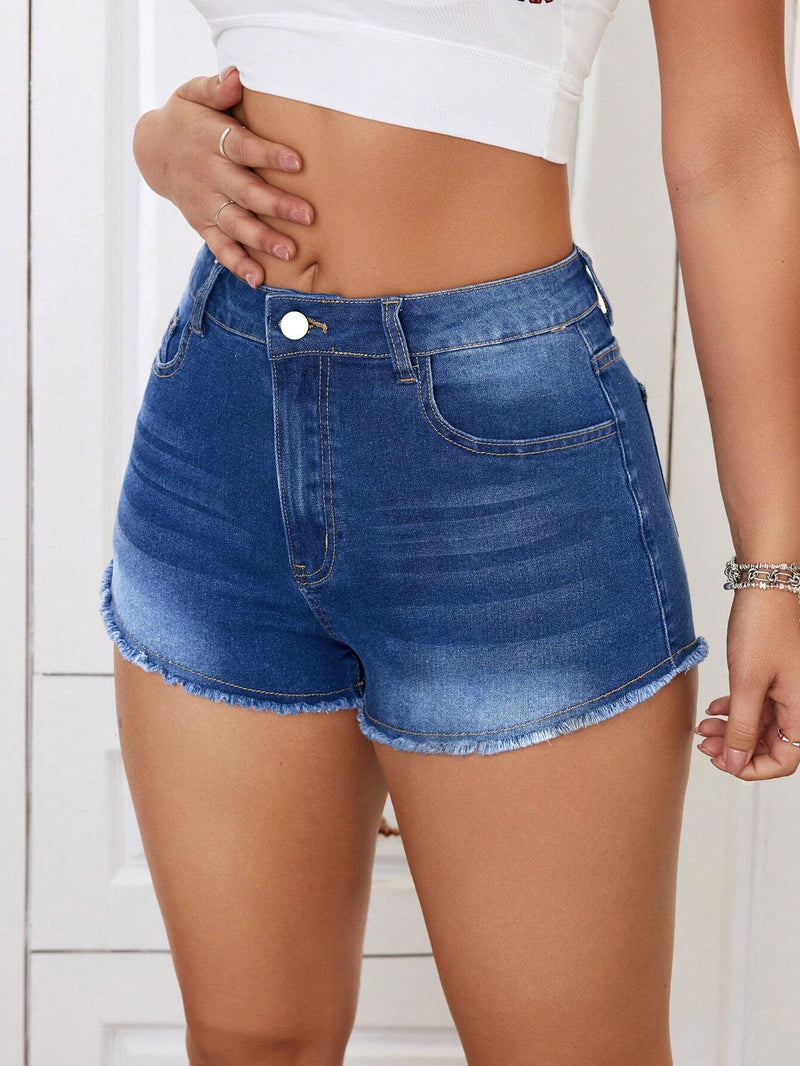 ICON Shorts De Mezclilla Ajustados Para Mujer Con Dobladillo Deshilachado