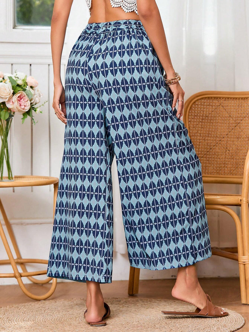 VCAY Pantalones Anchos Para Mujeres Con Estampado Al Azar En Estilo Bohemio