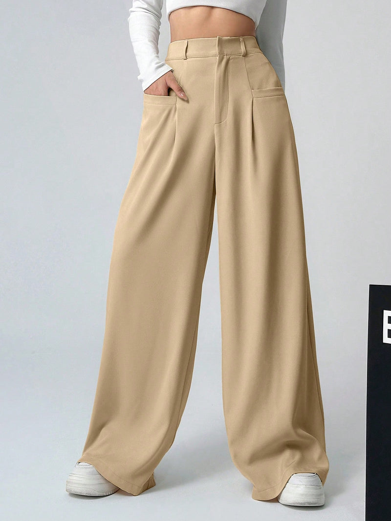 Ezwear pantalones de mujer plisados en color solido