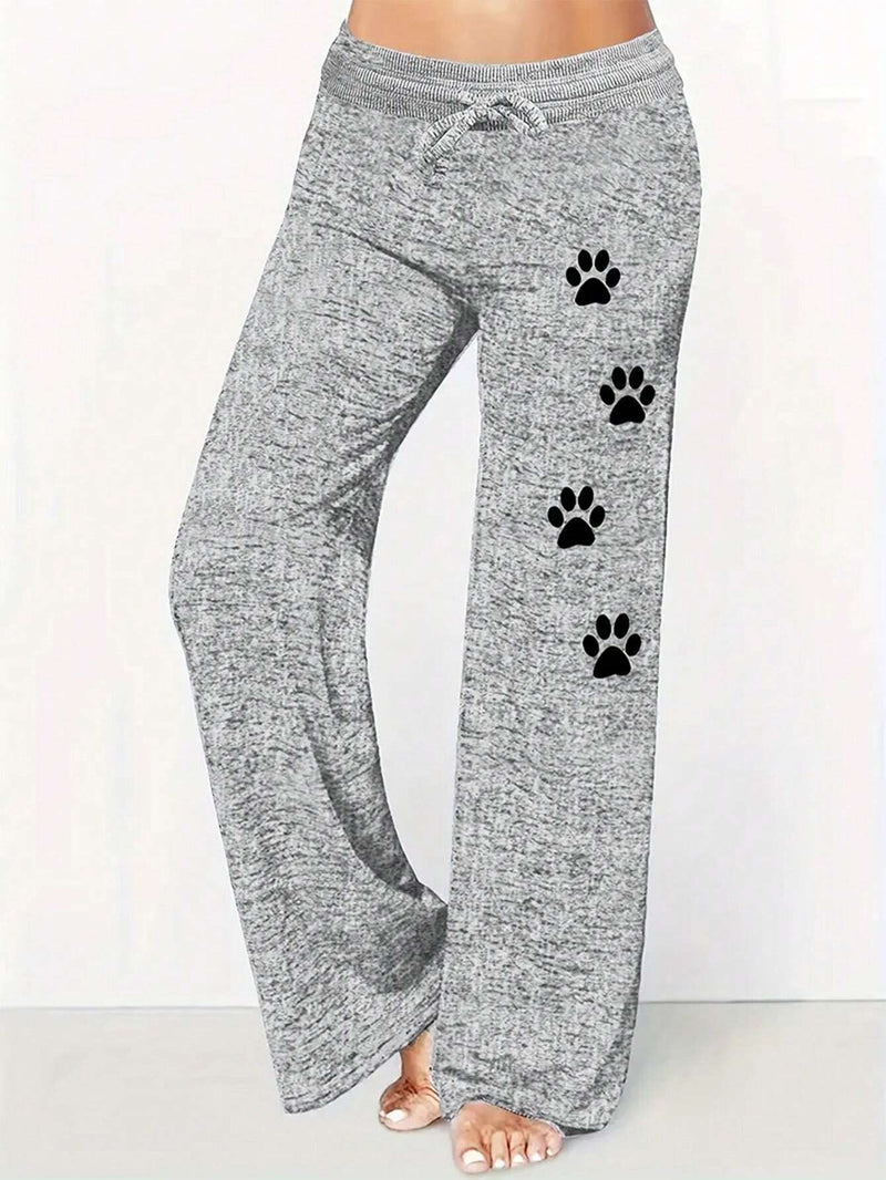 LUNE Pantalones Casuales De Pierna Recta Con Cintura De Cordon Y Estampado De Patas