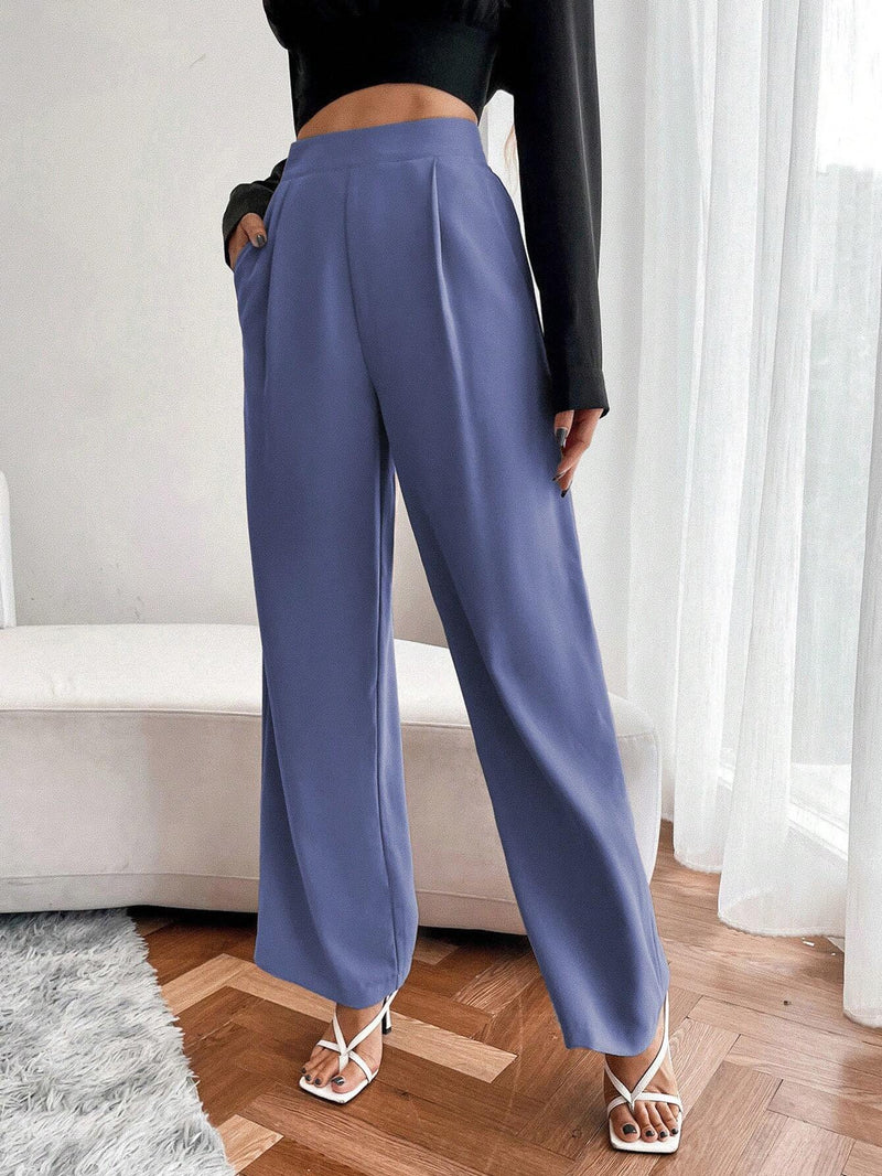 Prive Pantalones casuales rectos plisados para mujer con bolsillos