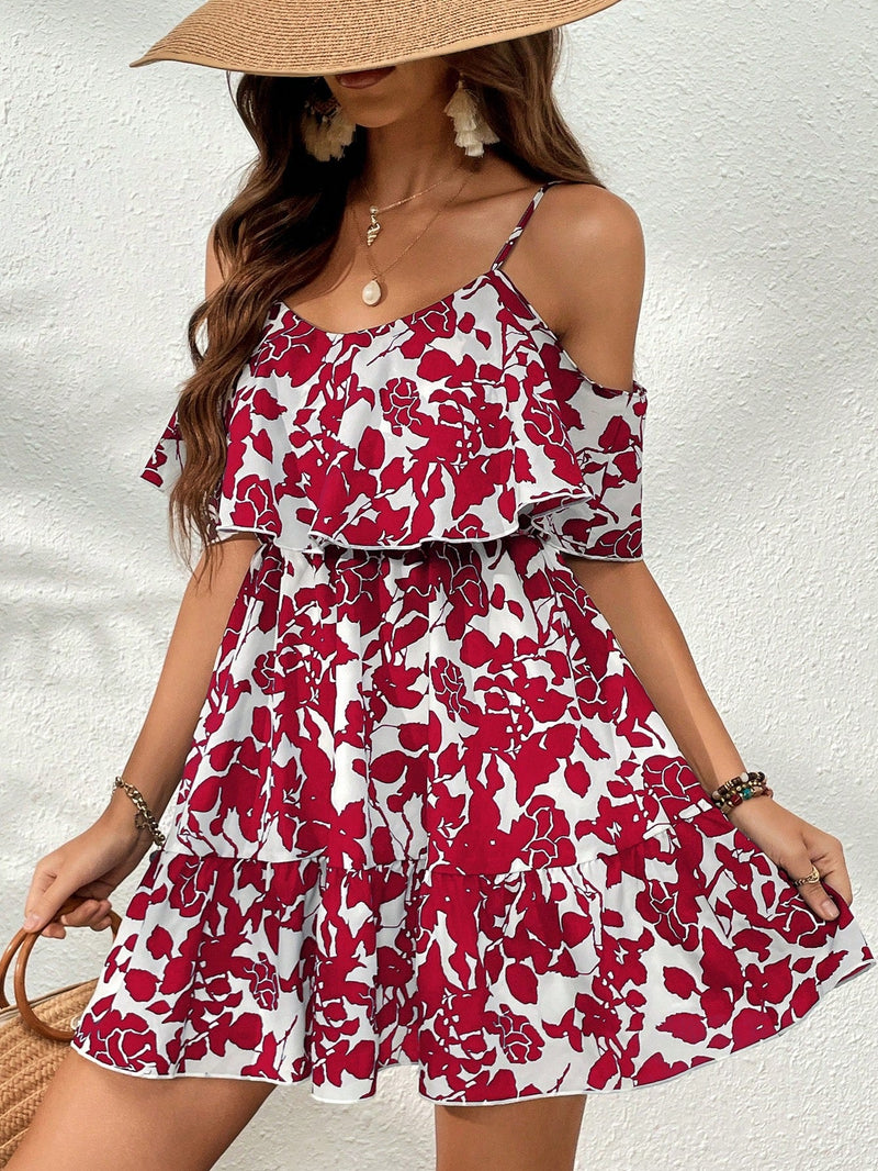 Vcay vestido de verano sin hombros con estampado floral para mujeres