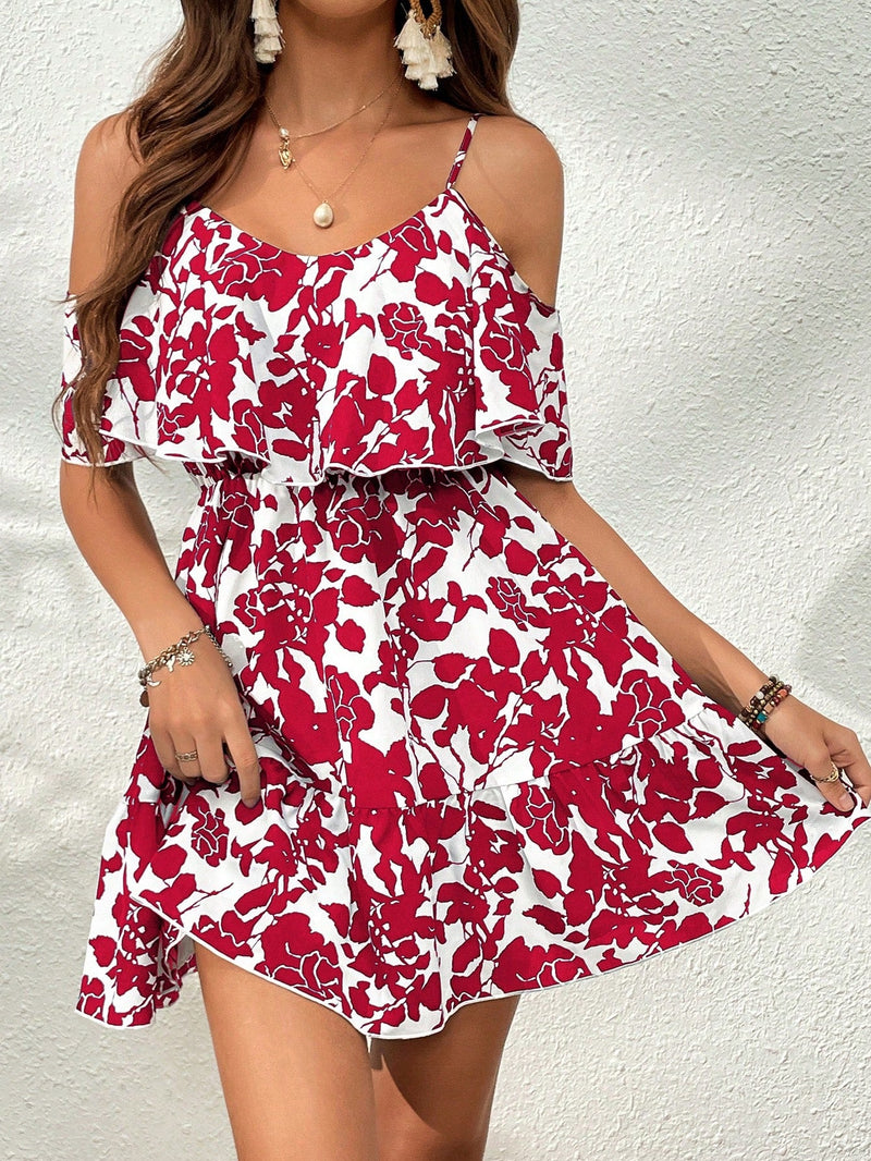 Vcay vestido de verano sin hombros con estampado floral para mujeres