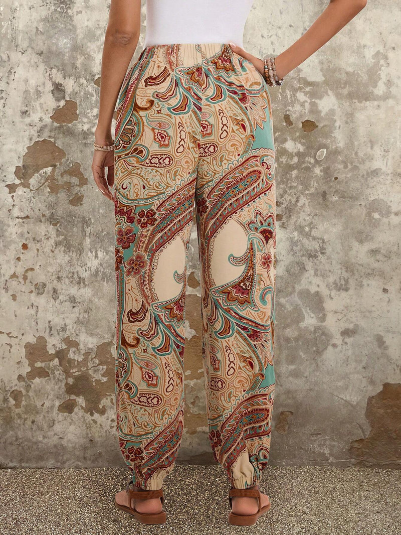 EMERY ROSE Pantalones De Mujer Con Punos Impresos De Paisley, Ideal Para El Verano