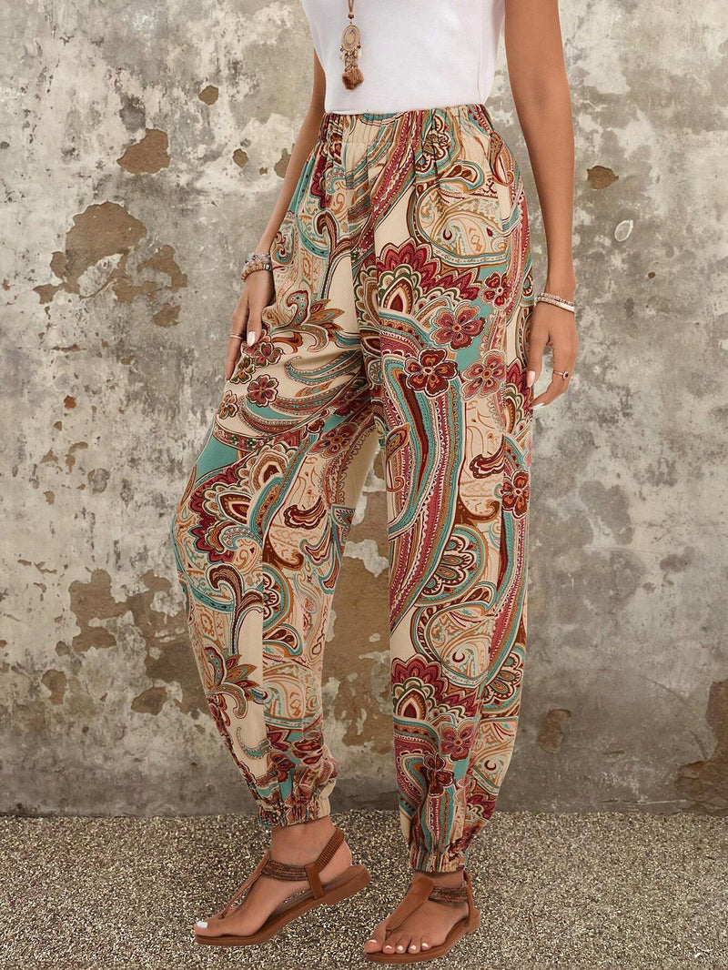 EMERY ROSE Pantalones De Mujer Con Punos Impresos De Paisley, Ideal Para El Verano