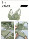 Sencillo Sujetador Inalambrico De Encaje Floral Solido Con Lazo, Sujetador De Cobertura Completa Comodo Y Transpirable, Lenceria Y Ropa Interior Para Mujeres