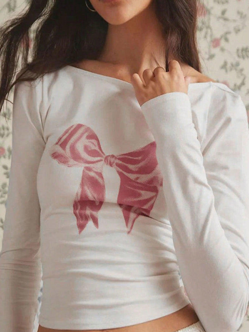 Camiseta de manga raglan con estampado de mariposas y manga larga para mujer, con la espalda abierta y un mono