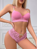 Conjunto De Sosten Y Bragas Con Diseno De Encaje Textura Metalica Y Piedras Rhinestone