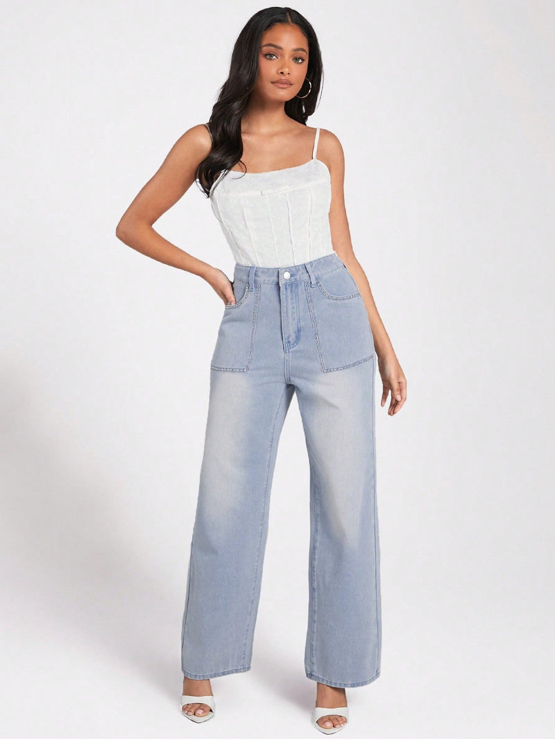 Forever 21 Pantalones Jeans Para Mujer Con Bolsillos Y Cierre De Cremallera