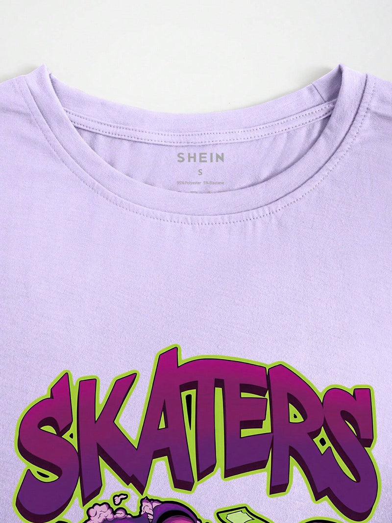 Camiseta de manga corta oversize con cuello redondo estampada con osos y letras para SKATERS