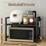 1pc-Estante para Microondas Expansible, Soporte de Cocina con Estante y Gancho para Vajilla en Acero al Carbón con 6 Ganchos - Regalos del Día de la Madre para Esposa