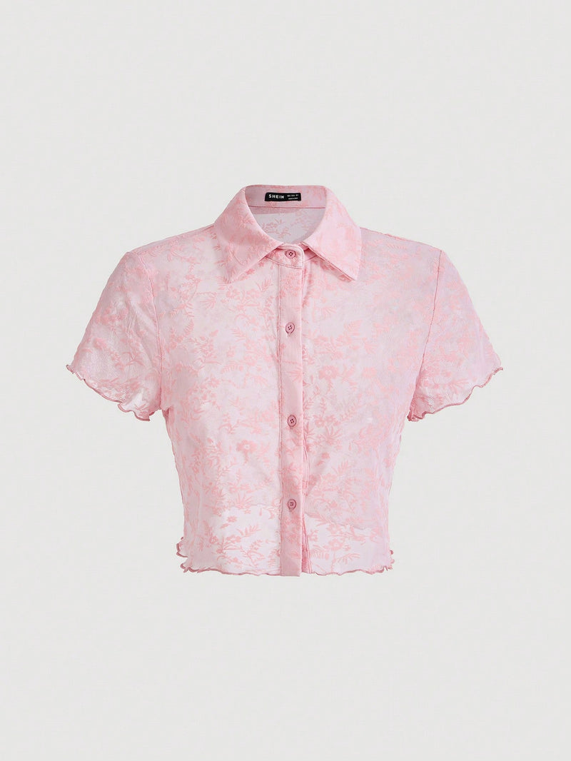 Qutie Camisa Abierta De Mujeres De Color Rosa Claro Y Transparente