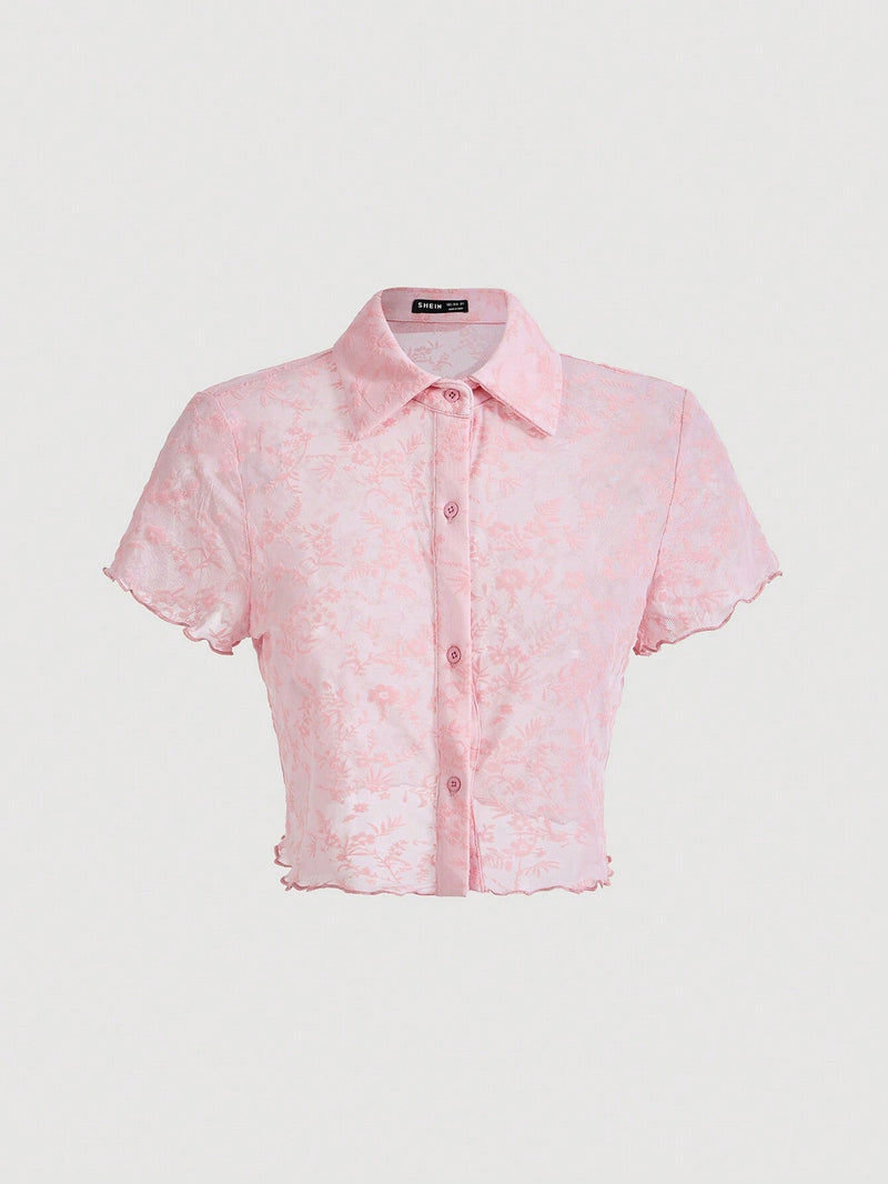 Qutie Camisa Abierta De Mujeres De Color Rosa Claro Y Transparente