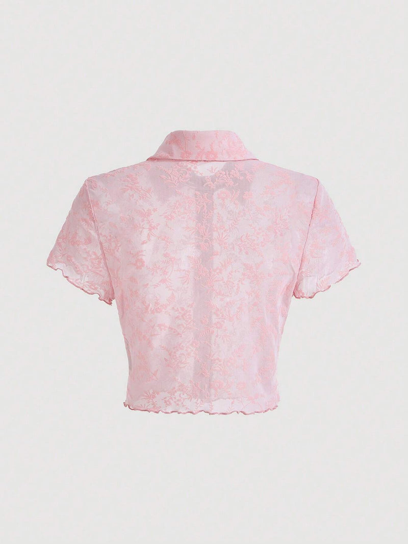 Qutie Camisa Abierta De Mujeres De Color Rosa Claro Y Transparente