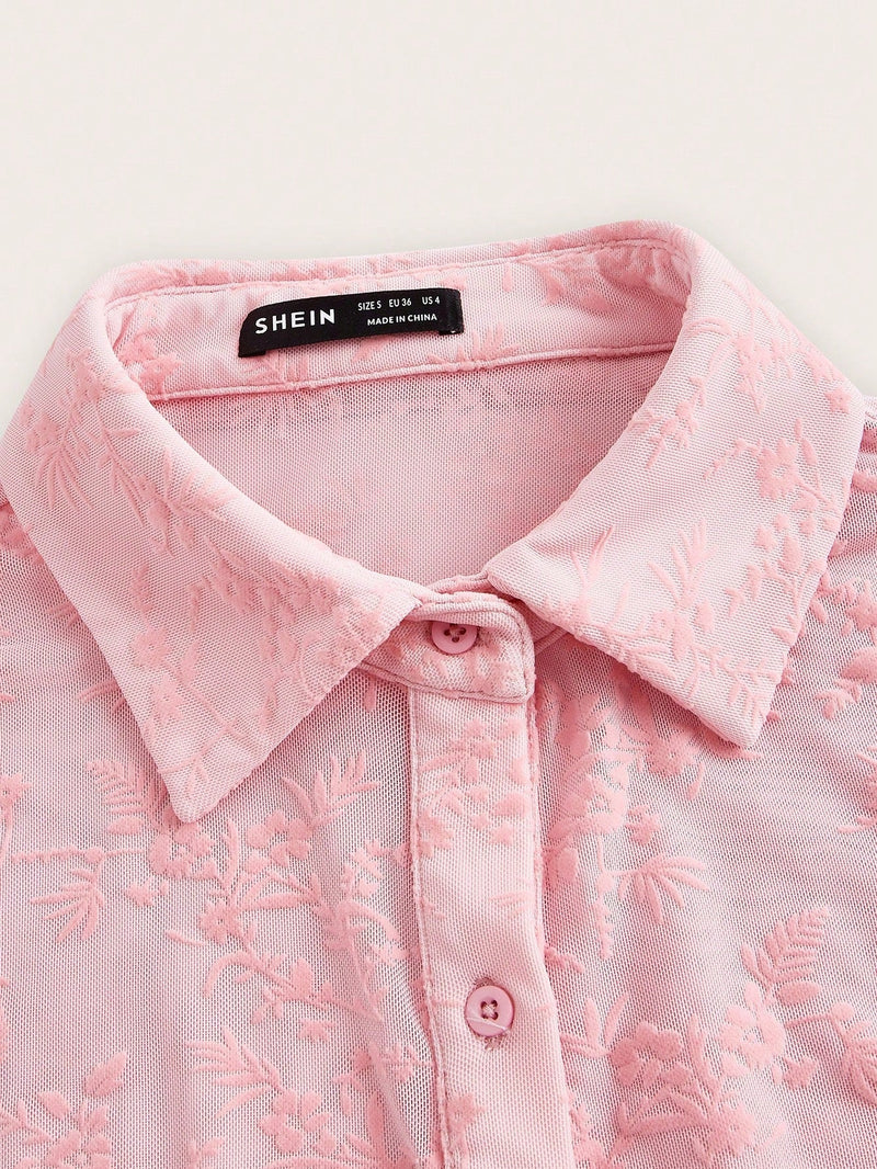 Qutie Camisa Abierta De Mujeres De Color Rosa Claro Y Transparente