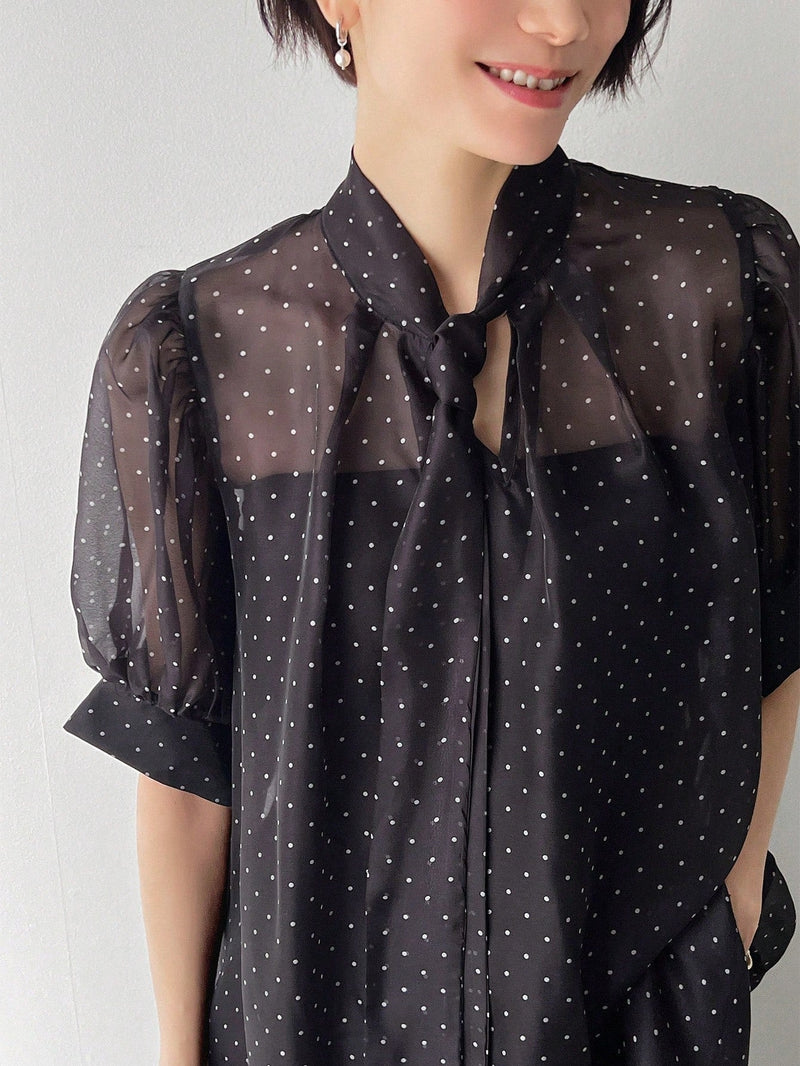 FRIFUL Camisa De Mujer Con Estampado De Lunares, Cuello Con Lazada