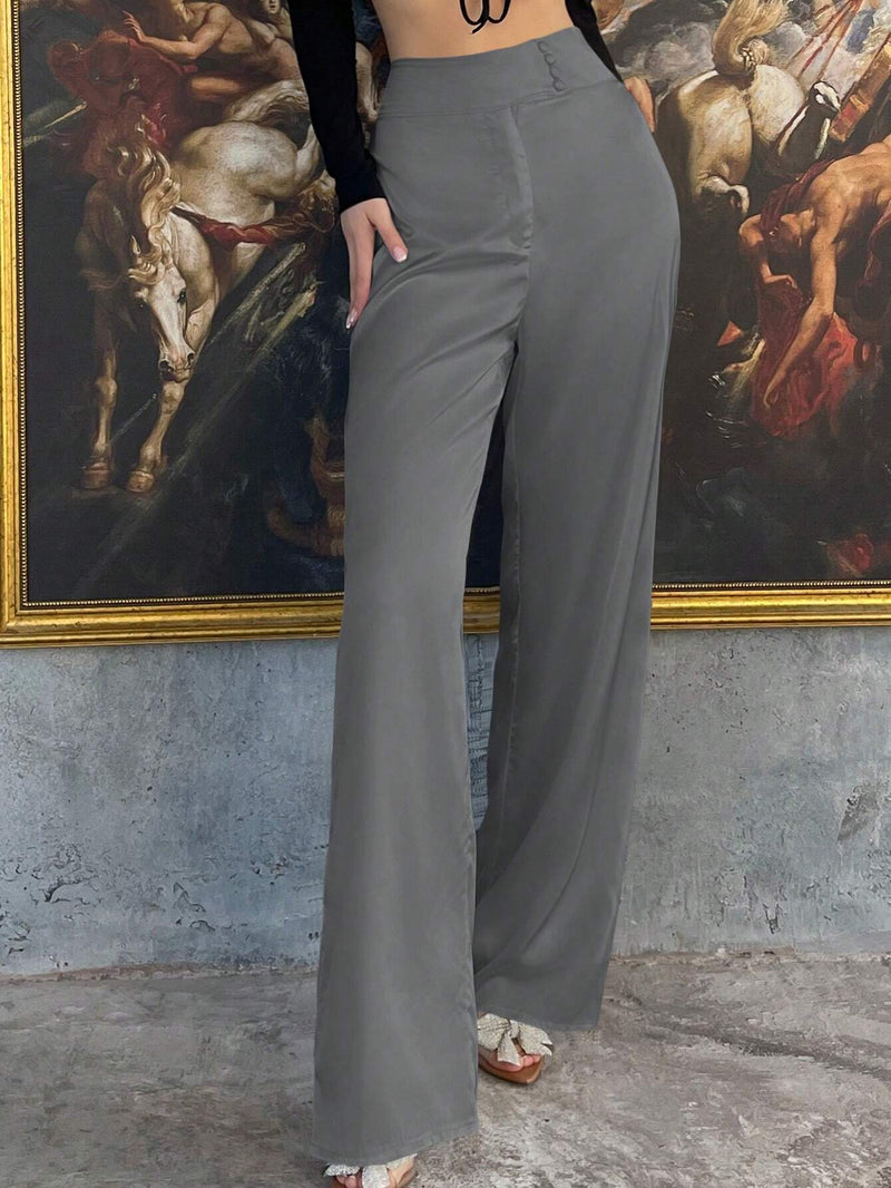 Prive Pantalones De Pierna Recta De Talle Alto Y Color Solido Para Mujer