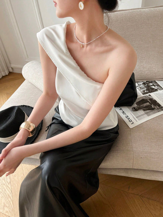 Prive Camisa De Mujer Con Un Solo Hombro Y Cuello Doblado