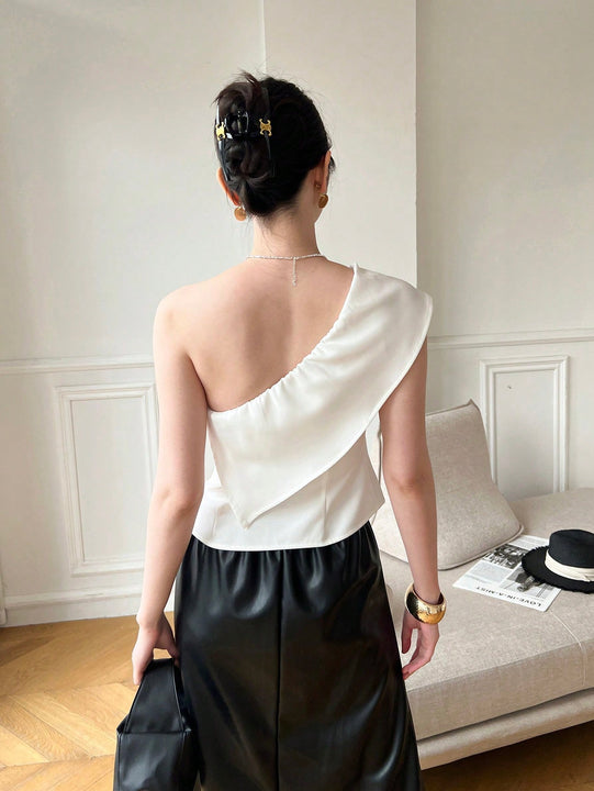 Prive Camisa De Mujer Con Un Solo Hombro Y Cuello Doblado