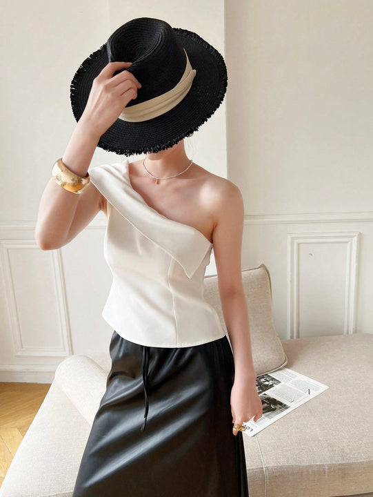 Prive Camisa De Mujer Con Un Solo Hombro Y Cuello Doblado