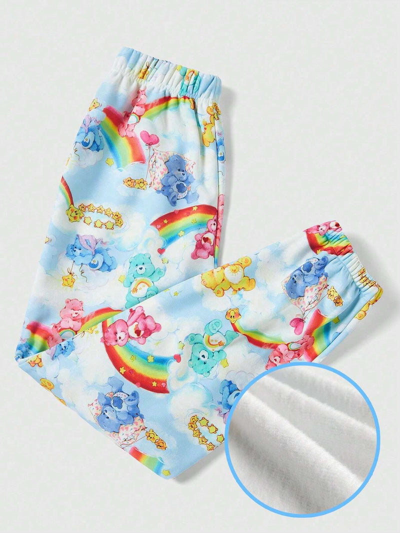 ROMWE X Care Bears Pantalones Con Cintura Elastica Con Estampado De Dibujos Animados Y Arco Iris