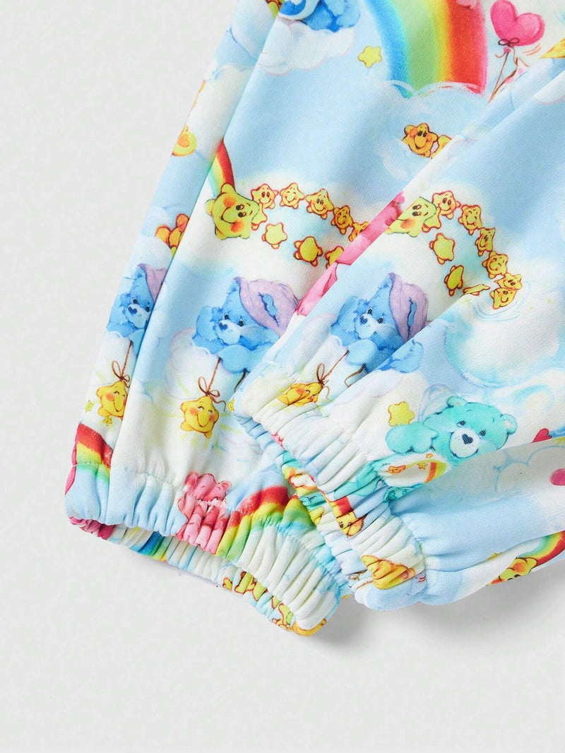 ROMWE X Care Bears Pantalones Con Cintura Elastica Con Estampado De Dibujos Animados Y Arco Iris