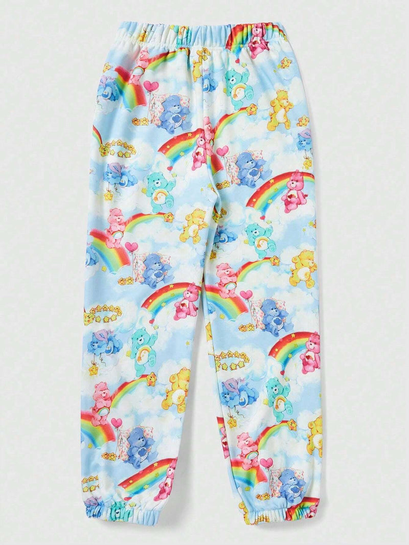 ROMWE X Care Bears Pantalones Con Cintura Elastica Con Estampado De Dibujos Animados Y Arco Iris