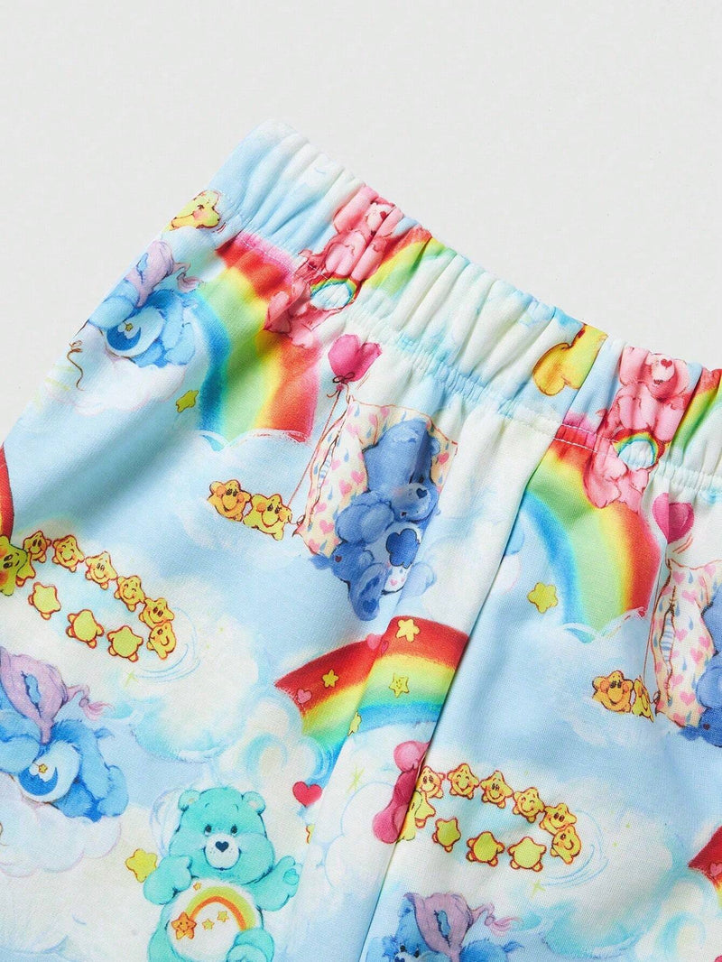 ROMWE X Care Bears Pantalones Con Cintura Elastica Con Estampado De Dibujos Animados Y Arco Iris