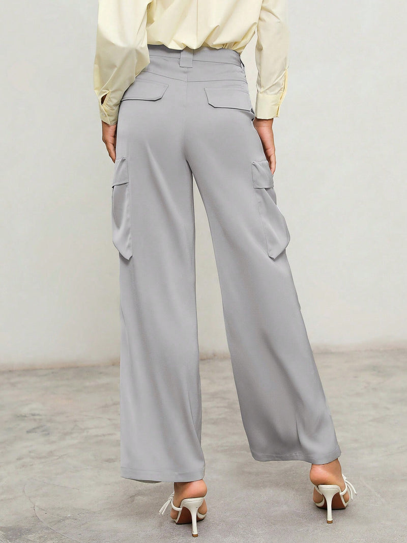 Anewsta Pantalones De Carga De Satin Casual Para Mujer