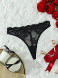 Tanga sexy de encaje de pestanas con contraste para mujer