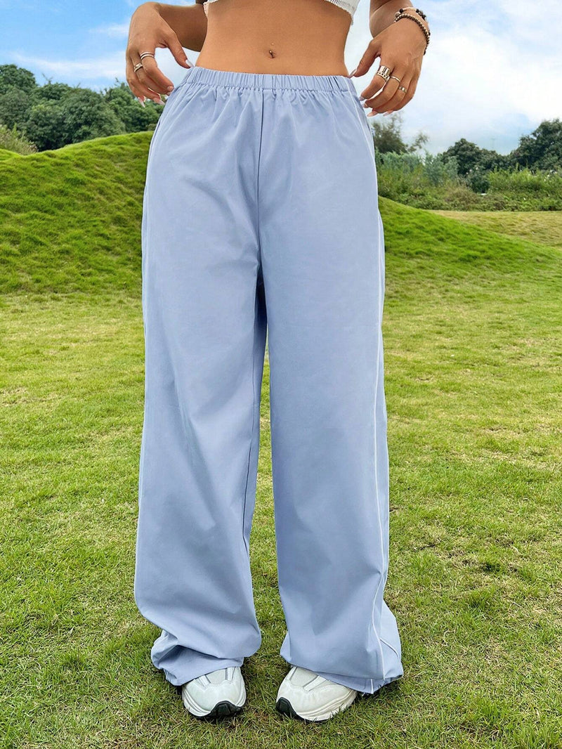 EZwear Pantalones De Pierna Ancha De Cintura Elastica De Color Solido Para Uso Casual