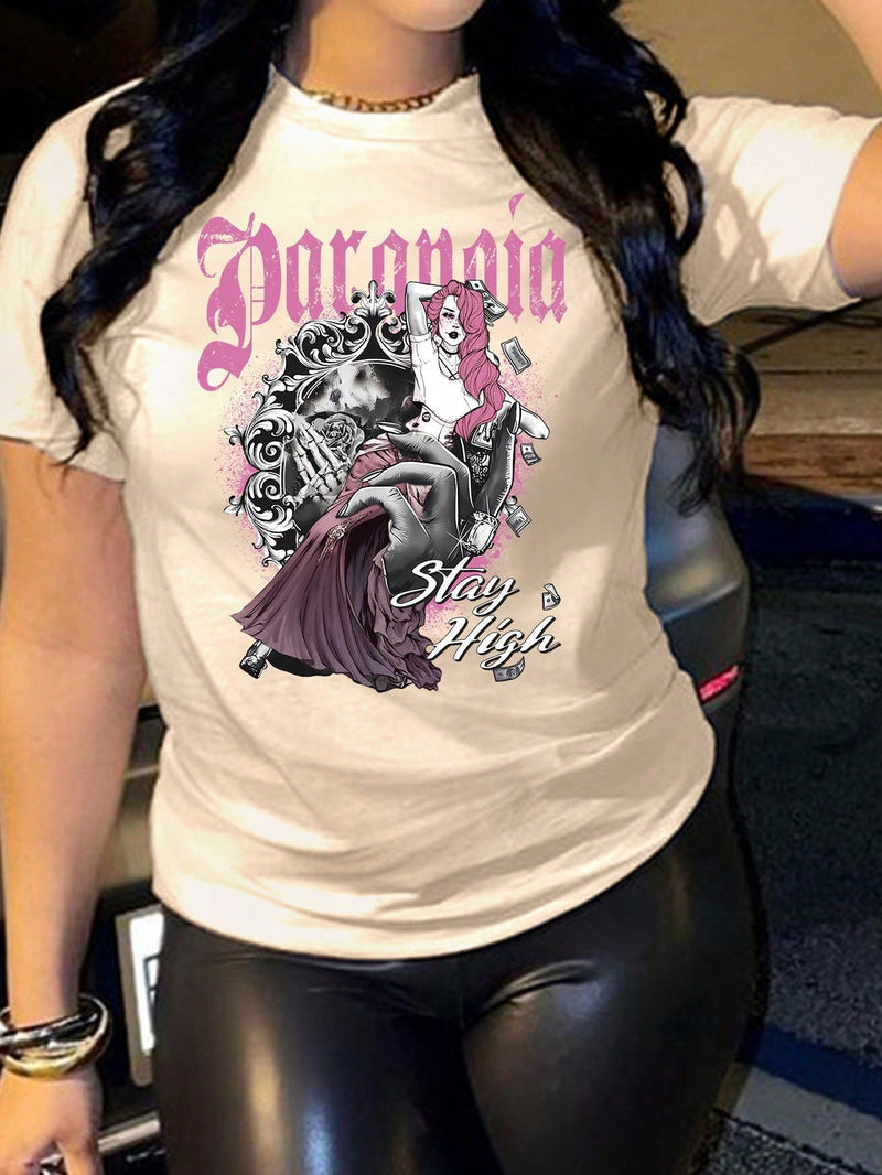 Slayr Camiseta De Manga Corta Para Mujeres Con Impresion De Personajes Y Letras